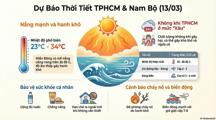 Dự báo thời tiết hôm nay, 13-3: TPHCM và Nam Bộ nắng mạnh