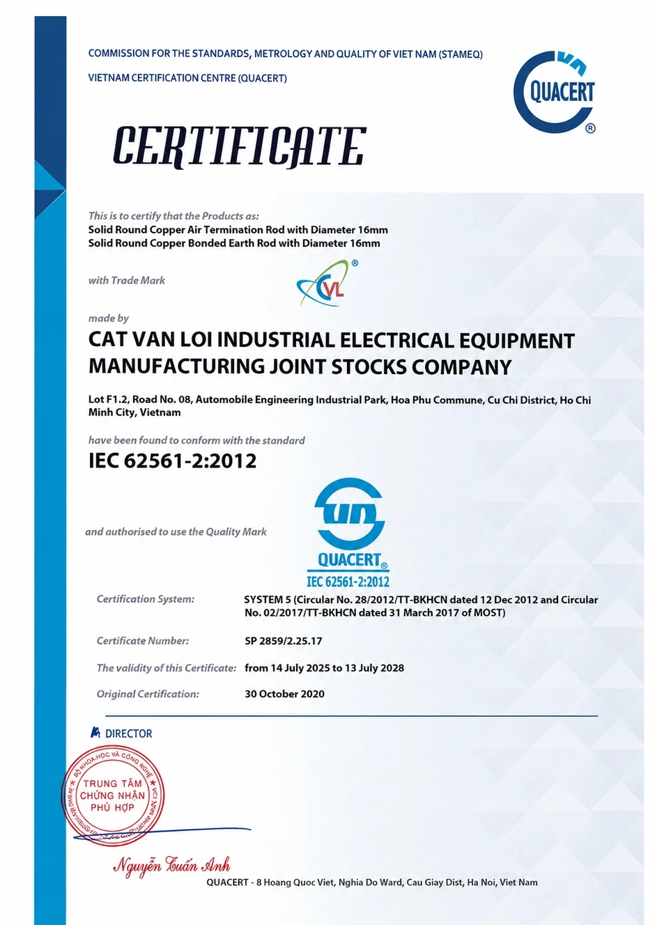 Chống sét tiếp địa UL 467 Cát Vạn Lợi góp mặt tại nhiều công trình