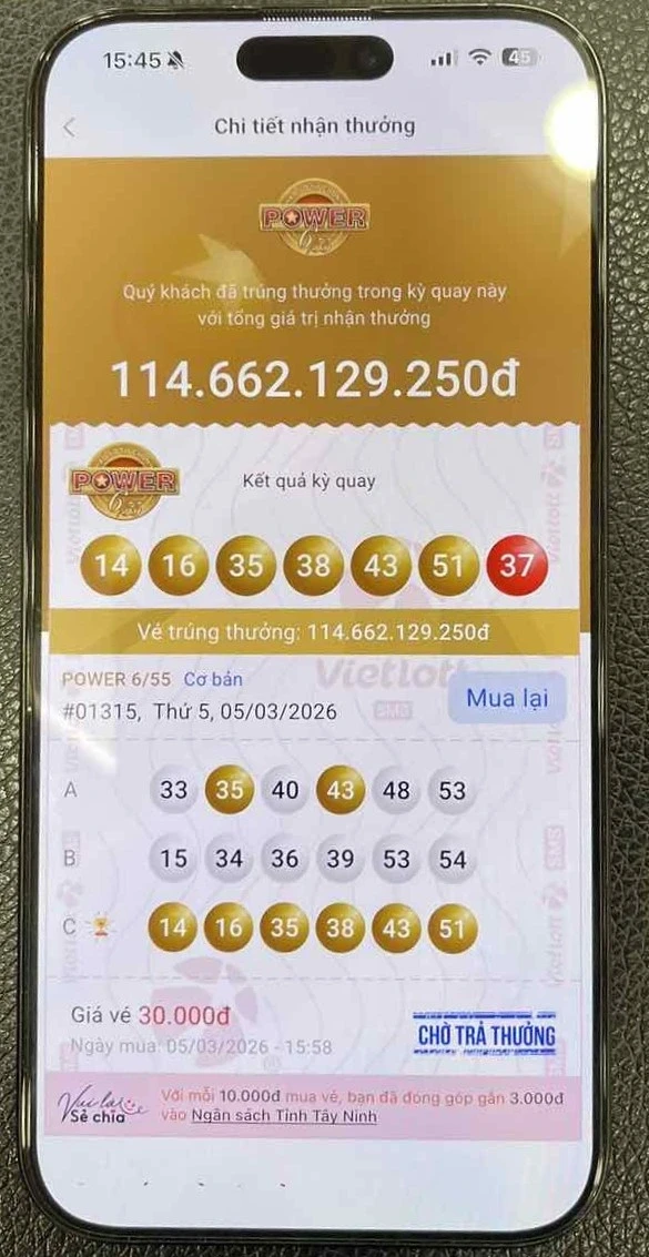 Kiên trì mua Vietlott 5 năm, trúng hơn 114 tỉ đồng Kiên trì mua Vietlott 5 năm, trúng hơn 114 tỉ đồng