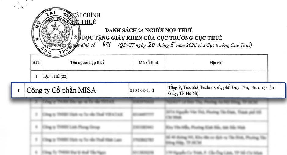 MISA được Cục Thuế khen thưởng đột xuất trong công tác xóa bỏ thuế khoán MISA được Cục Thuế khen thưởng đột xuất trong công tác xóa bỏ thuế khoán