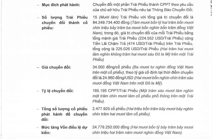 Novaland phát hành hơn 2,4 triệu cổ phiếu hoán đổi trái phiếu cho chủ nợ nước ngoài Novaland phát hành hơn 2,4 triệu cổ phiếu hoán đổi trái phiếu cho chủ nợ nước ngoài