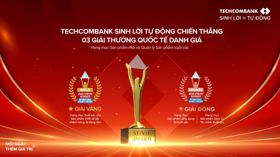 Sản phẩm Techcombank sinh lời tự động giành giải vàng Stevie Awards Sản phẩm Techcombank sinh lời tự động giành giải vàng Stevie Awards