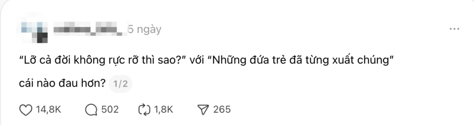 “Lỡ cả đời không rực rỡ thì sao” so với “đã từng xuất chúng nhưng hiện tại thì không”, cái nào hối tiếc hơn? “Lỡ cả đời không rực rỡ thì sao” so với “đã từng xuất chúng nhưng hiện tại thì không”, cái nào hối tiếc hơn?