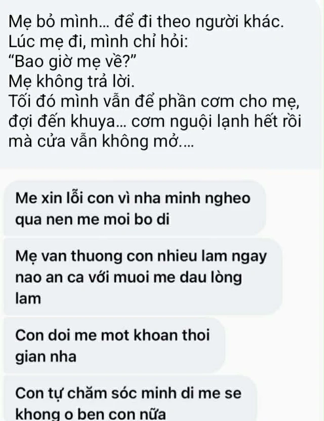"Mẹ bỏ mình để đi theo người khác": Đoạn tin nhắn ngắn gọn nhưng gây nhức nhối nhất MXH hôm nay