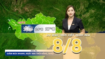 [Video] Dự báo thời tiết đêm nay và ngày mai 8/8/2026: Mưa thu hẹp tại Bắc Bộ và Trung Bộ, ngày mai trời chuyển nắng