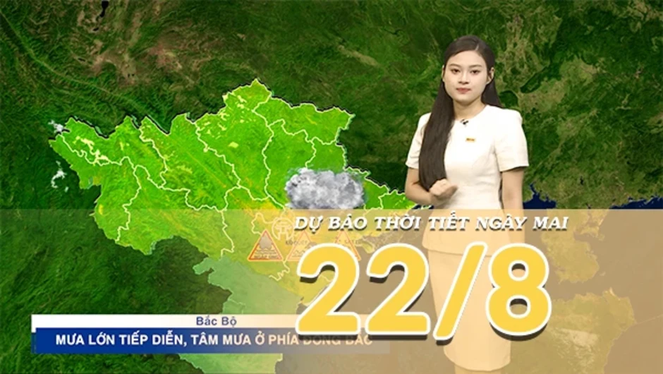[Video] Dự báo thời tiết đêm nay và ngày mai ngày 22/8/2026: Áp thấp nhiệt đới di chuyển chậm trên Vịnh Bắc Bộ