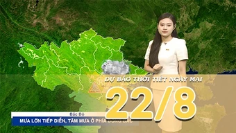 [Video] Dự báo thời tiết đêm nay và ngày mai ngày 22/8/2026: Áp thấp nhiệt đới di chuyển chậm trên Vịnh Bắc Bộ