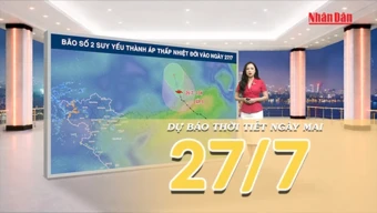 [Video] Dự báo thời tiết đêm nay và ngày mai ngày 27/7/2026: Bão số 2 suy yếu thành vùng áp thấp, Bắc Bộ nắng trở lại
