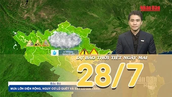 [Video] Dự báo thời tiết đêm nay và ngày mai ngày 28/7/2026: Mưa lớn diện rộng tại Bắc Bộ, Trung Bộ giảm nắng tăng mưa