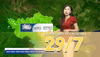 [Video] Dự báo thời tiết đêm nay và ngày mai ngày 29/7/2026: Bắc Bộ tiếp tục mưa lớn, Nam Bộ mưa dông kéo dài