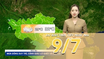 [Video] Dự báo thời tiết đêm nay và ngày mai ngày 9/7/2026: Bắc Bộ tiếp diễn mưa dông, một số tỉnh Trung Bộ đạt ngưỡng nắng nóng