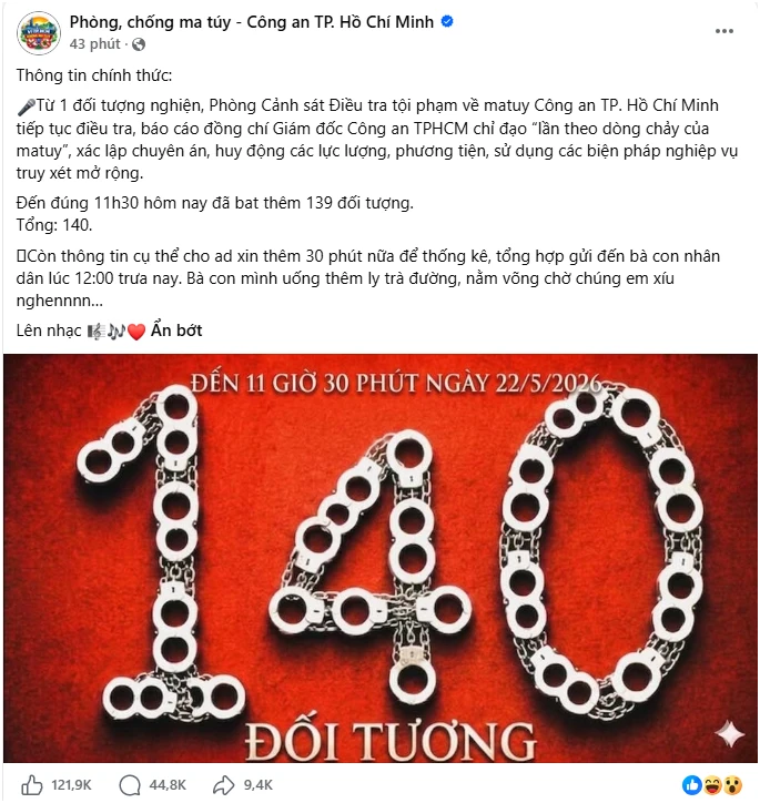 40.000 đang chờ dưới fanpage Phòng, chống ma túy - Công an TP. Hồ Chí Minh (PC04) 40.000 đang chờ dưới fanpage Phòng, chống ma túy - Công an TP. Hồ Chí Minh (PC04)