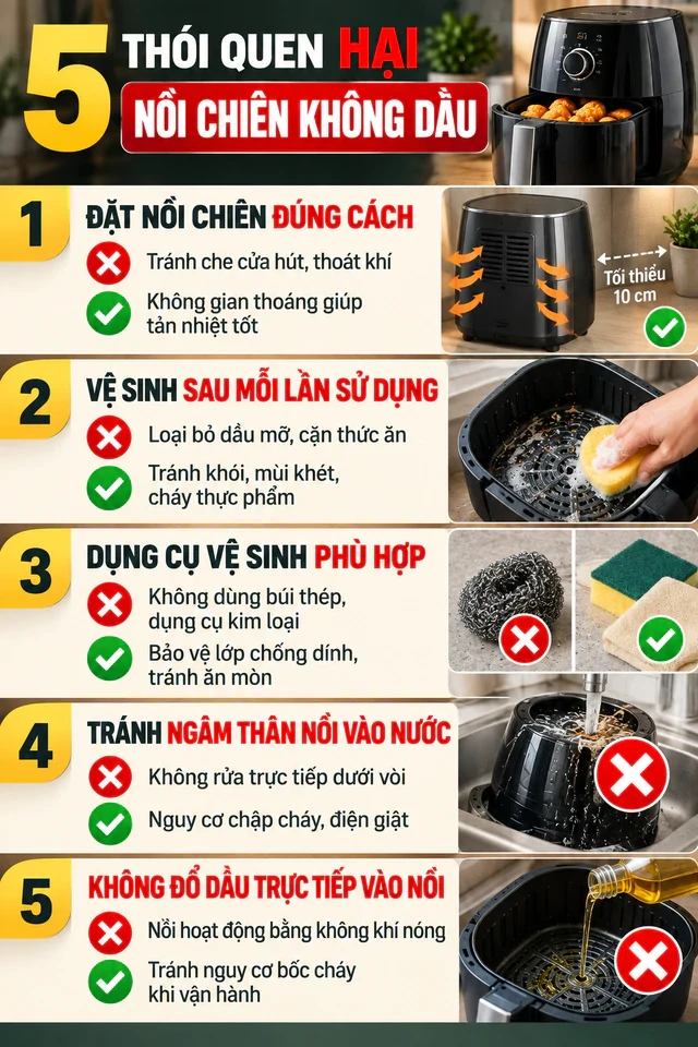 5 thói quen hại nồi chiên không dầu bạn cần tránh ngay 5 thói quen hại nồi chiên không dầu bạn cần tránh ngay