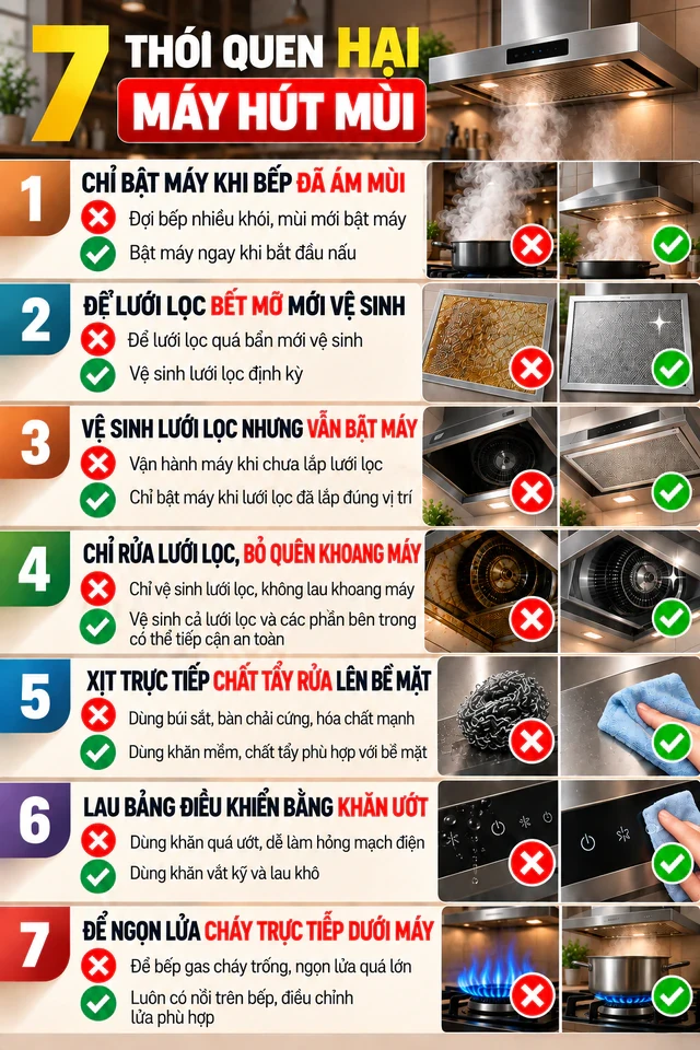 7 thói quen hại máy hút mùi mà nhiều người không biết đến 7 thói quen hại máy hút mùi mà nhiều người không biết đến