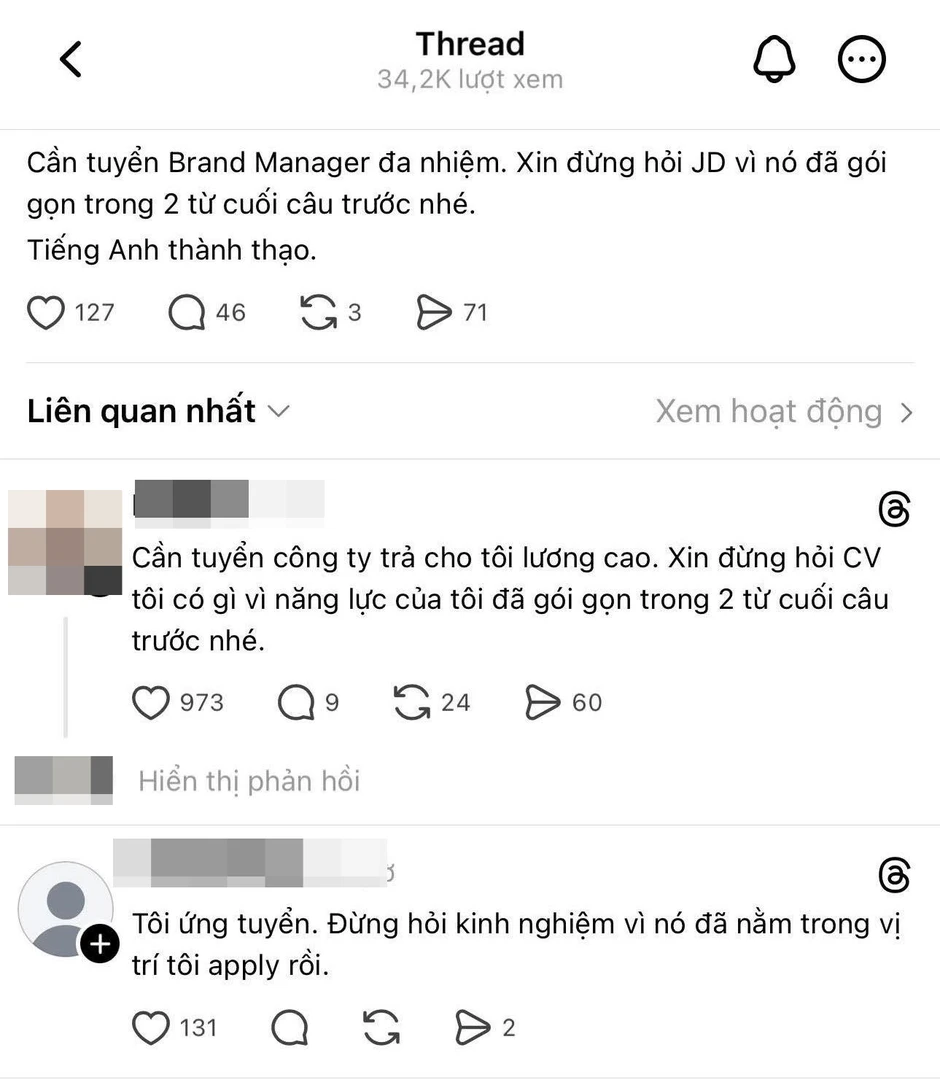 Bài tuyển dụng không có JD vẫn khiến 34.000 người lao vào xem Bài tuyển dụng không có JD vẫn khiến 34.000 người lao vào xem
