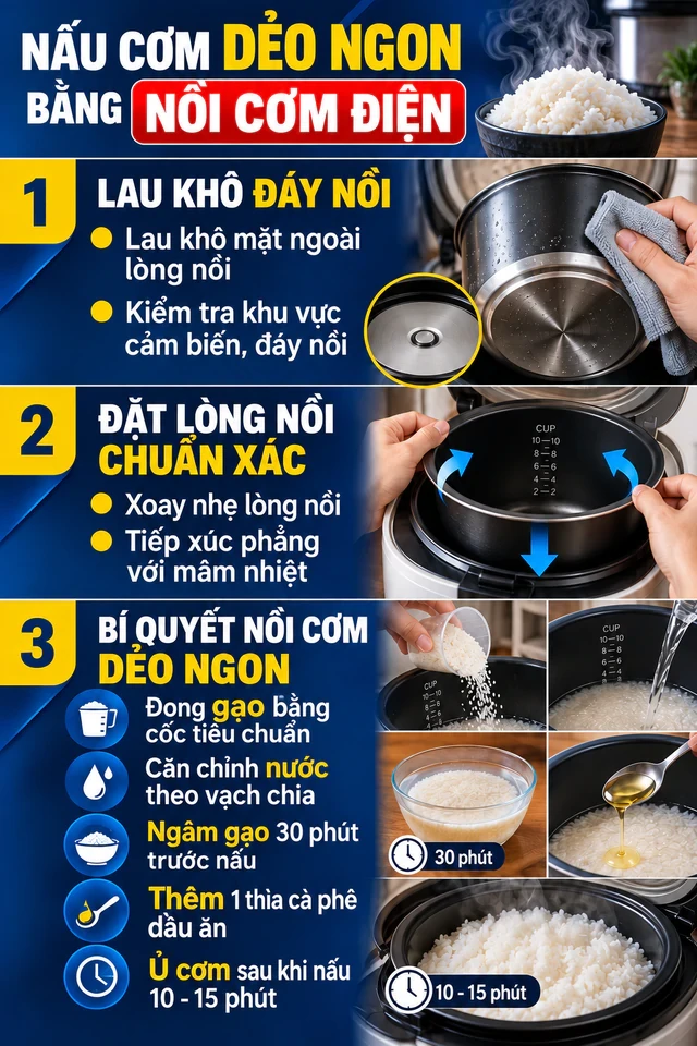 Bí quyết nấu cơm ngon không chỉ cần bấm nút cho nồi cơm điện Bí quyết nấu cơm ngon không chỉ cần bấm nút cho nồi cơm điện