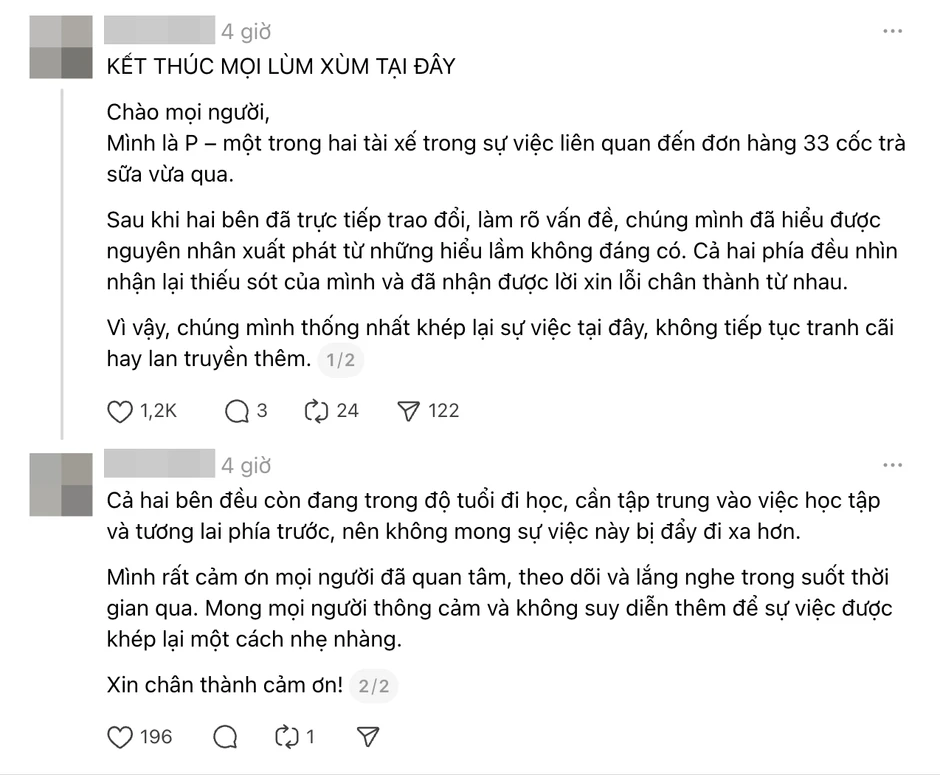Cái kết của vụ “shipper bị tố tự ý tiêu hủy 33 ly trà sữa giá 1,7 triệu" Cái kết của vụ “shipper bị tố tự ý tiêu hủy 33 ly trà sữa giá 1,7 triệu"
