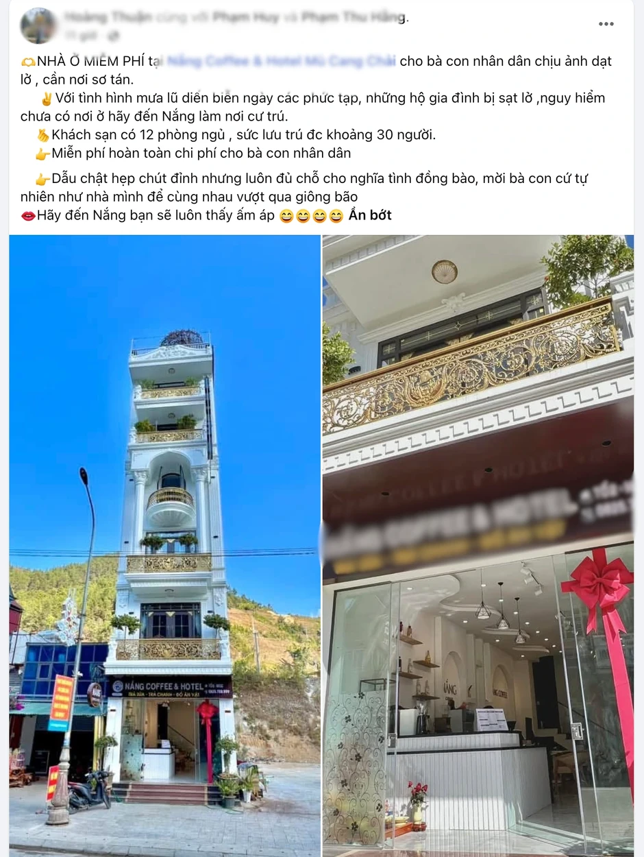 Chủ khách sạn mở cửa đón người dân vùng sạt lở về ở miễn phí Chủ khách sạn mở cửa đón người dân vùng sạt lở về ở miễn phí