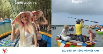 Clip 2 cô gái Tây quay tít trên thuyền thúng Hội An thu hút 27 triệu lượt xem