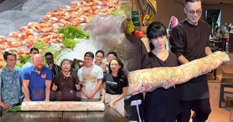 Cơm quê Dượng Bầu thử thách khách ăn 3 kg thịt, 3 kg tôm, 4 kg rau bún trong 30 phút: Thắng nhận 5 triệu, thua trả 3 triệu