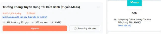 Con trai ông Phạm Nhật Vượng đang tuyển nhiều trưởng phòng lương lên tới gần 50 triệu đồng/tháng, công việc liên quan trực tiếp đến tài xế công nghệ, làm việc 5 ngày/tuần