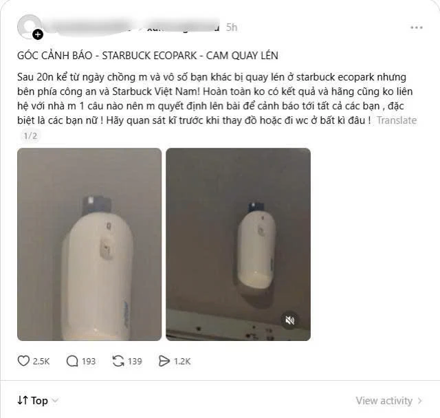 Diễn biến mới vụ nghi có thiết bị giống camera trong nhà vệ sinh Starbucks Ecopark, công an đang làm rõ?