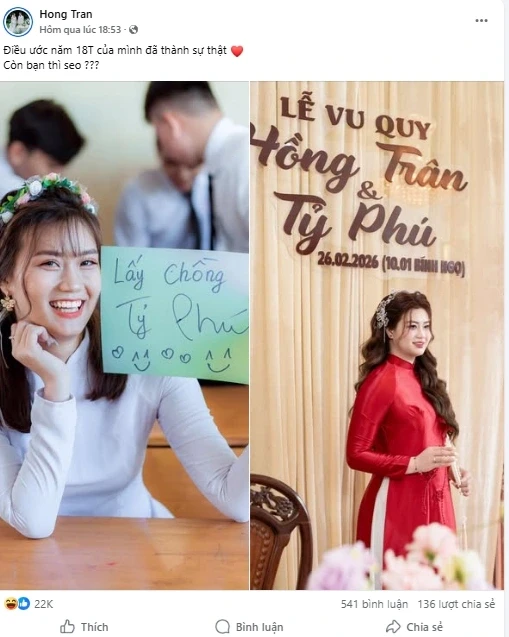 Điều ước năm 18 tuổi 7 năm sau đã thành sự thật, cô gái Vĩnh Long thành công lấy chồng Tỷ Phú Điều ước năm 18 tuổi 7 năm sau đã thành sự thật, cô gái Vĩnh Long thành công lấy chồng Tỷ Phú