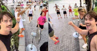 Du khách Hà Lan 'quẩy' aerobic với các bà, các mẹ khiến dân mạng cười bò