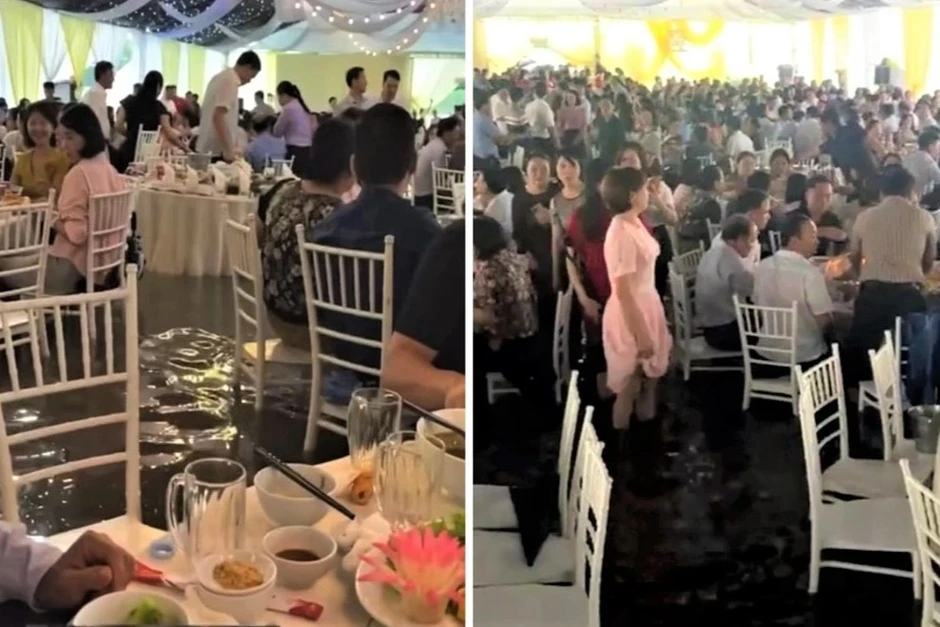 Gần 800 khách lội nước dự tiệc cưới giữa vùng ngập lụt Gần 800 khách lội nước dự tiệc cưới giữa vùng ngập lụt