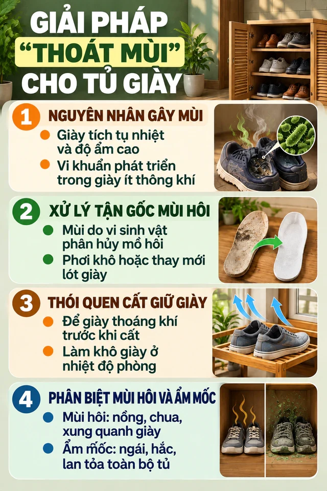 Giải pháp thoát mùi hôi cho tủ giày hiệu quả