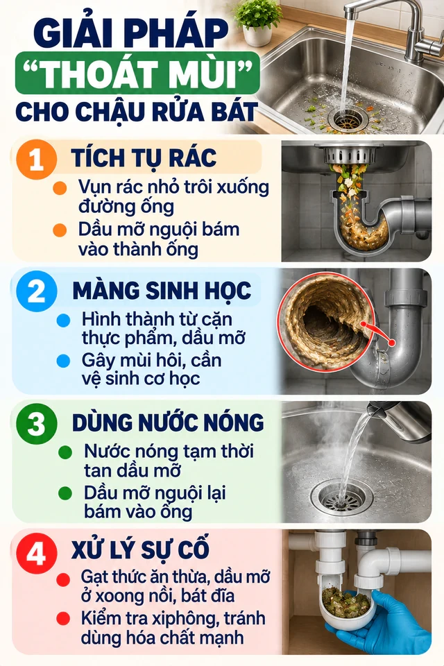 Giải pháp thoát mùi hôi khó chịu sau khi dọn sạch chậu rửa bát