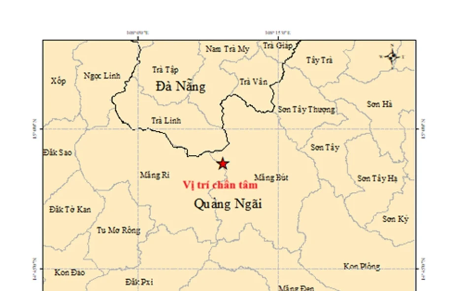 Liên tiếp xảy ra sáu trận động đất tại tỉnh Quảng Ngãi