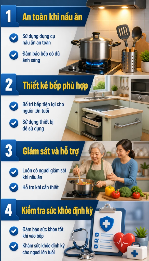 Lời khuyên cho gia đình để bố mẹ cao tuổi an toàn vào bếp
