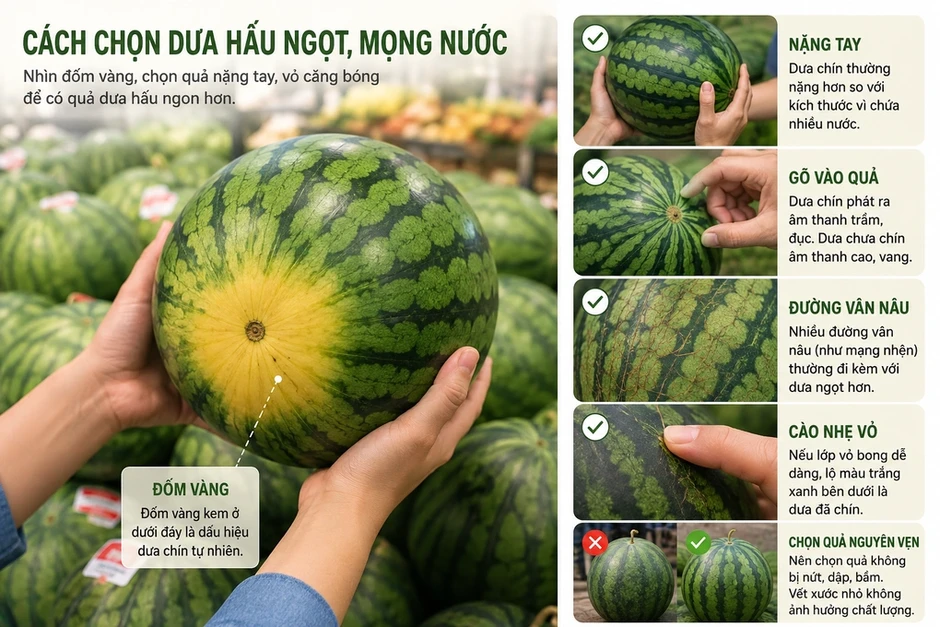 Mẹo chọn dưa hấu ngọt, mọng nước Mẹo chọn dưa hấu ngọt, mọng nước