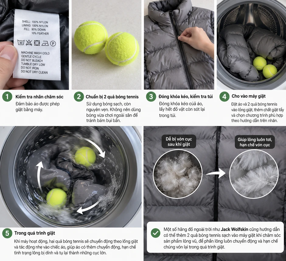 Mẹo giặt áo phao hiệu quả với 2 quả bóng tennis bạn không thể bỏ qua