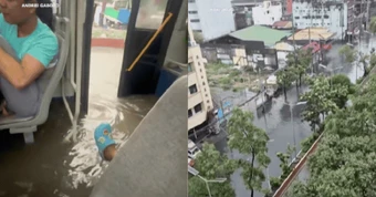 Nước lũ tràn vào xe buýt ở Philippines giữa mưa lớn năm 2026