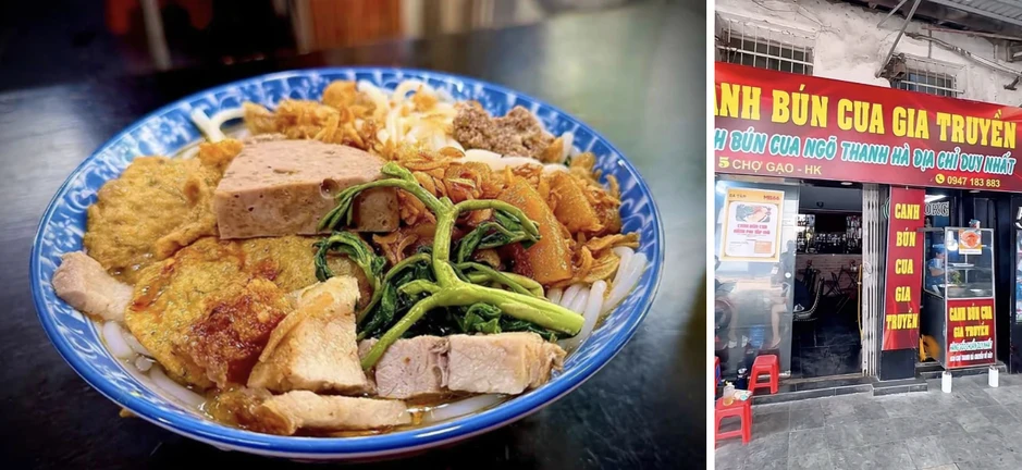 Quán canh bún cua gia truyền ở phố cổ Hà Nội, sợi bún to gấp vài lần bình thường, dùng 5 kg cua đồng cho nồi nước dùng Quán canh bún cua gia truyền ở phố cổ Hà Nội, sợi bún to gấp vài lần bình thường, dùng 5 kg cua đồng cho nồi nước dùng