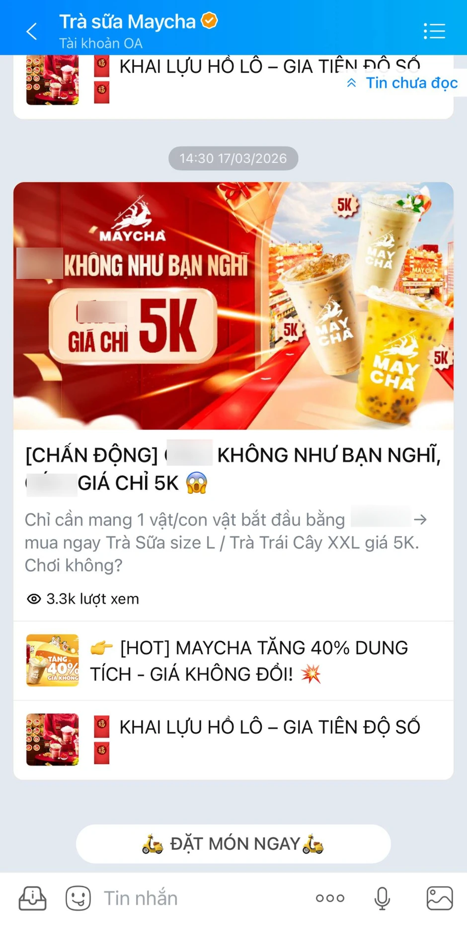 Quảng cáo trà sữa trên Zalo nhưng chơi chữ phản cảm, MayCha nói gì? Quảng cáo trà sữa trên Zalo nhưng chơi chữ phản cảm, MayCha nói gì?