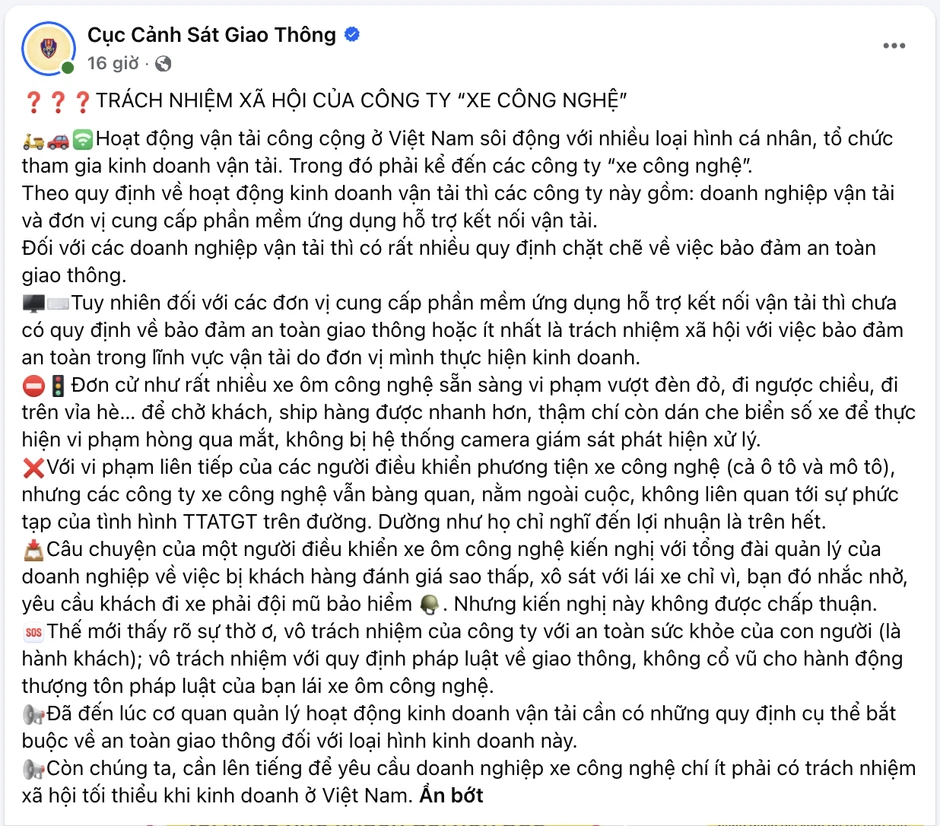 Tài xế bị đánh giá 1 sao vì nhắc khách đội mũ bảo hiểm: Cục CSGT lên tiếng cảnh báo, nhắc nhở hãng xe công nghệ Tài xế bị đánh giá 1 sao vì nhắc khách đội mũ bảo hiểm: Cục CSGT lên tiếng cảnh báo, nhắc nhở hãng xe công nghệ
