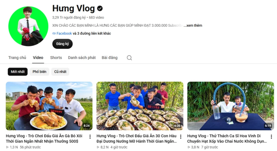 Thu nhập của Hưng Vlog