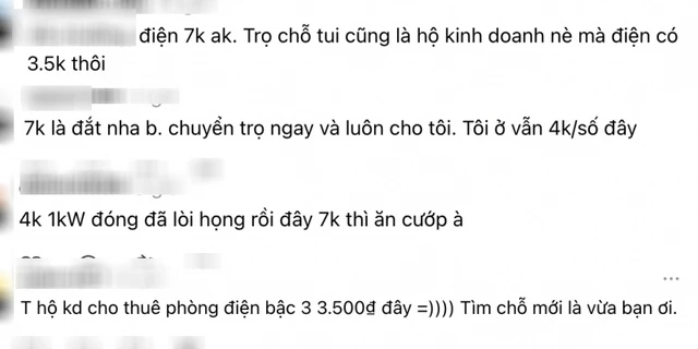 Tiền điện 7.000 đồng/số ở phòng trọ: Người thuê “nóng mặt”, mạng xã hội tranh cãi gay gắt Tiền điện 7.000 đồng/số ở phòng trọ: Người thuê “nóng mặt”, mạng xã hội tranh cãi gay gắt