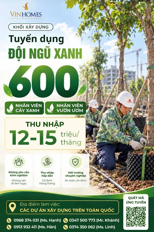 Tỷ phú Phạm Nhật Vượng tuyển dụng 600 người biết chăm cây, chăm hoa: Trả lương lên đến 15 triệu đồng/tháng, không yêu cầu kinh nghiệm Tỷ phú Phạm Nhật Vượng tuyển dụng 600 người biết chăm cây, chăm hoa: Trả lương lên đến 15 triệu đồng/tháng, không yêu cầu kinh nghiệm