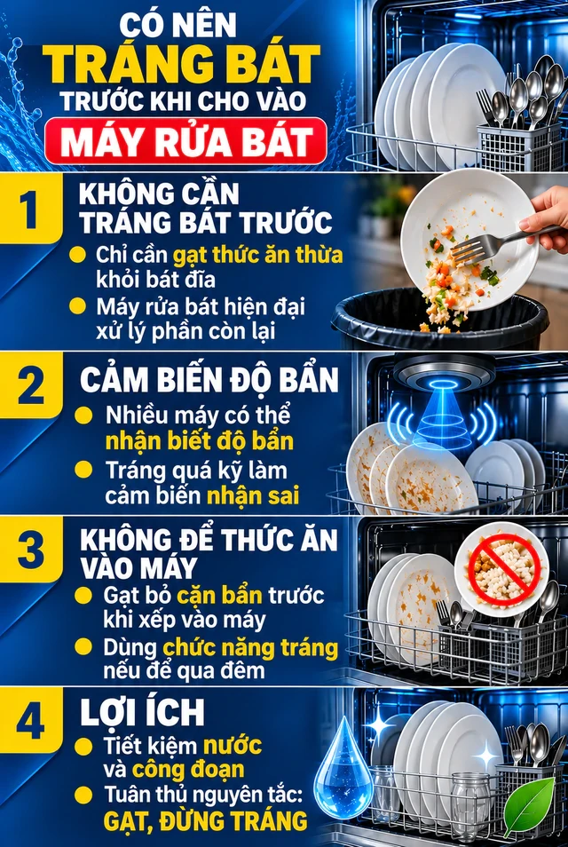 Vì sao không nên tráng bát đĩa trước khi cho vào máy rửa bát? Vì sao không nên tráng bát đĩa trước khi cho vào máy rửa bát?