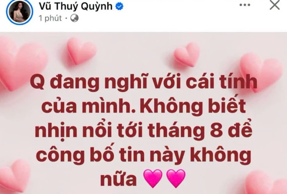 Vũ Thúy Quỳnh sẽ công bố một tin nóng trong tháng 8, netizen đoán già đoán non chuyện đang có em bé Vũ Thúy Quỳnh sẽ công bố một tin nóng trong tháng 8, netizen đoán già đoán non chuyện đang có em bé