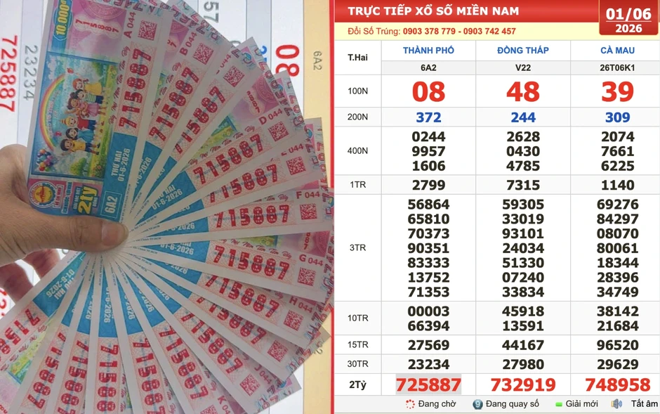 Xổ số miền Nam ngày 1 tháng 6: Người trúng số đài TP.HCM nhận chuyển khoản Xổ số miền Nam ngày 1 tháng 6: Người trúng số đài TP.HCM nhận chuyển khoản