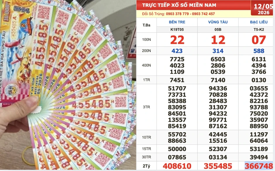 Xổ số miền Nam ngày 12 tháng 5: Người trúng số đài Vũng Tàu lộ diện sớm Xổ số miền Nam ngày 12 tháng 5: Người trúng số đài Vũng Tàu lộ diện sớm
