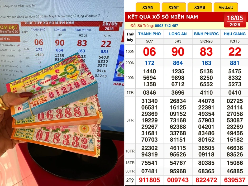 Xổ số miền Nam ngày 16 tháng 5: Khách mua 800 tờ đài Hậu Giang nhận bất ngờ Xổ số miền Nam ngày 16 tháng 5: Khách mua 800 tờ đài Hậu Giang nhận bất ngờ