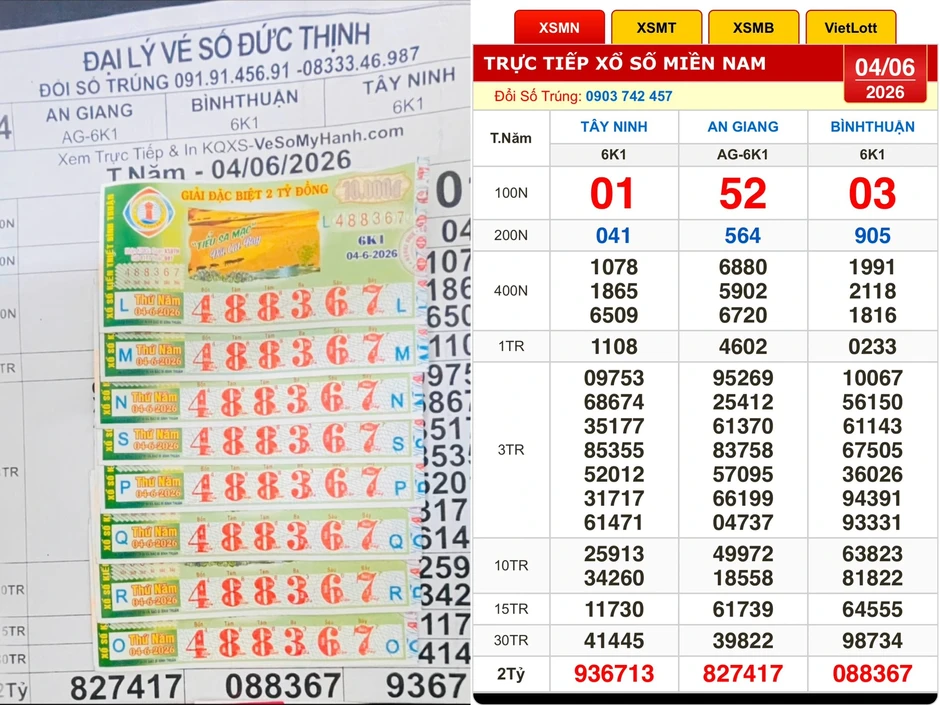 Xổ số miền Nam ngày 4 tháng 6: Khách trúng số đài Bình Thuận nhận tiền mặt Xổ số miền Nam ngày 4 tháng 6: Khách trúng số đài Bình Thuận nhận tiền mặt