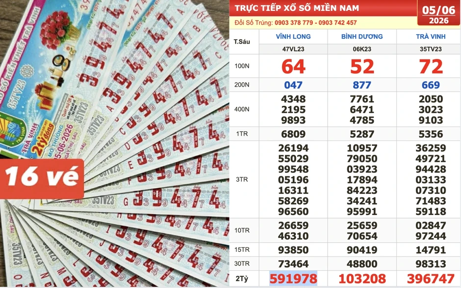 Xổ số miền Nam ngày 5 tháng 6: Người trúng số đài Trà Vinh nhận thưởng sớm Xổ số miền Nam ngày 5 tháng 6: Người trúng số đài Trà Vinh nhận thưởng sớm