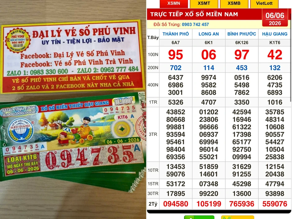 Xổ số miền Nam ngày 6 tháng 6: Khách trúng số đài Hậu Giang nhận chuyển khoản Xổ số miền Nam ngày 6 tháng 6: Khách trúng số đài Hậu Giang nhận chuyển khoản